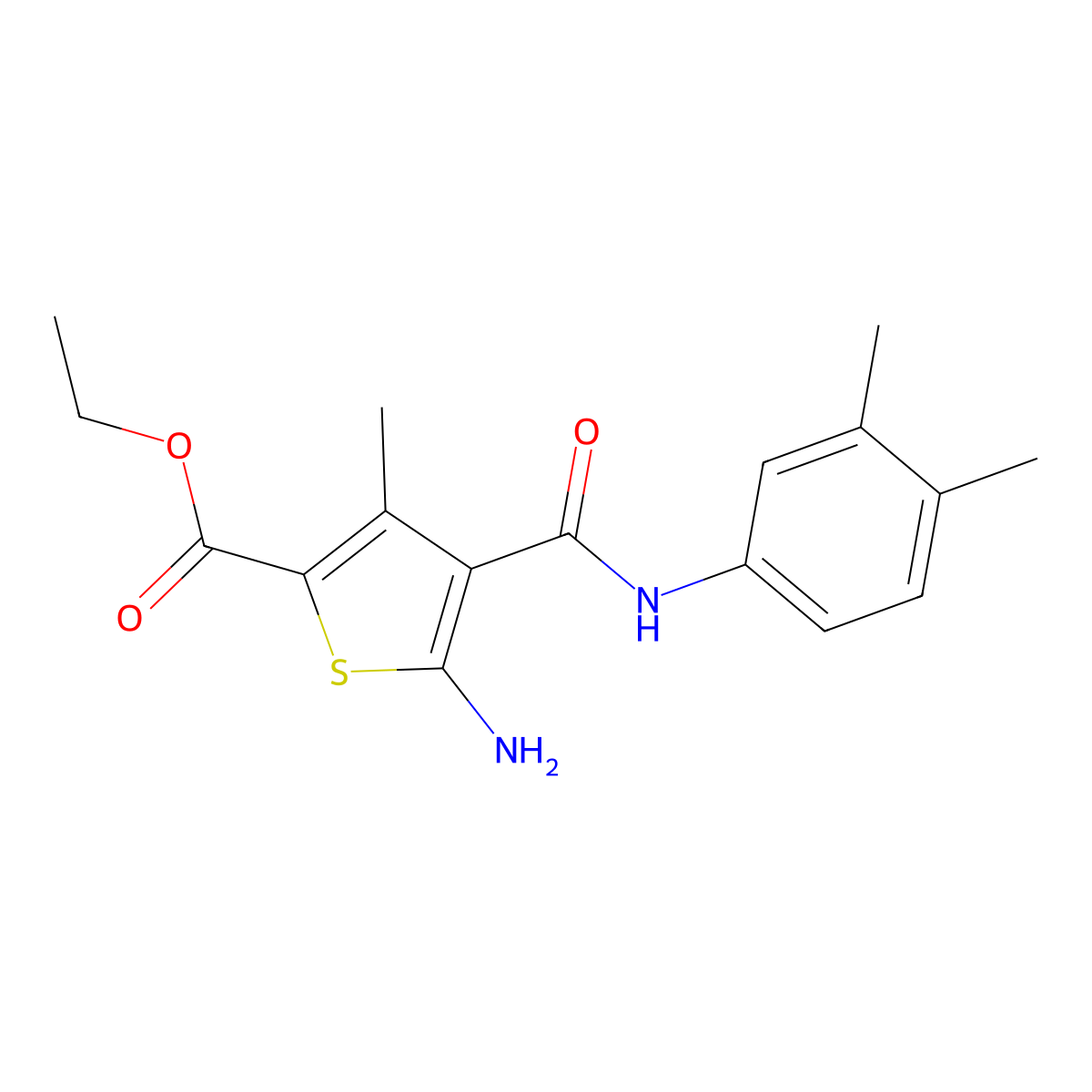 Ethyl 5-amino-4-((3,4-dimethylphenyl)carbamoyl)-3-methylthiophene-2-carboxylate molecular structure, CAS 370868-74-9