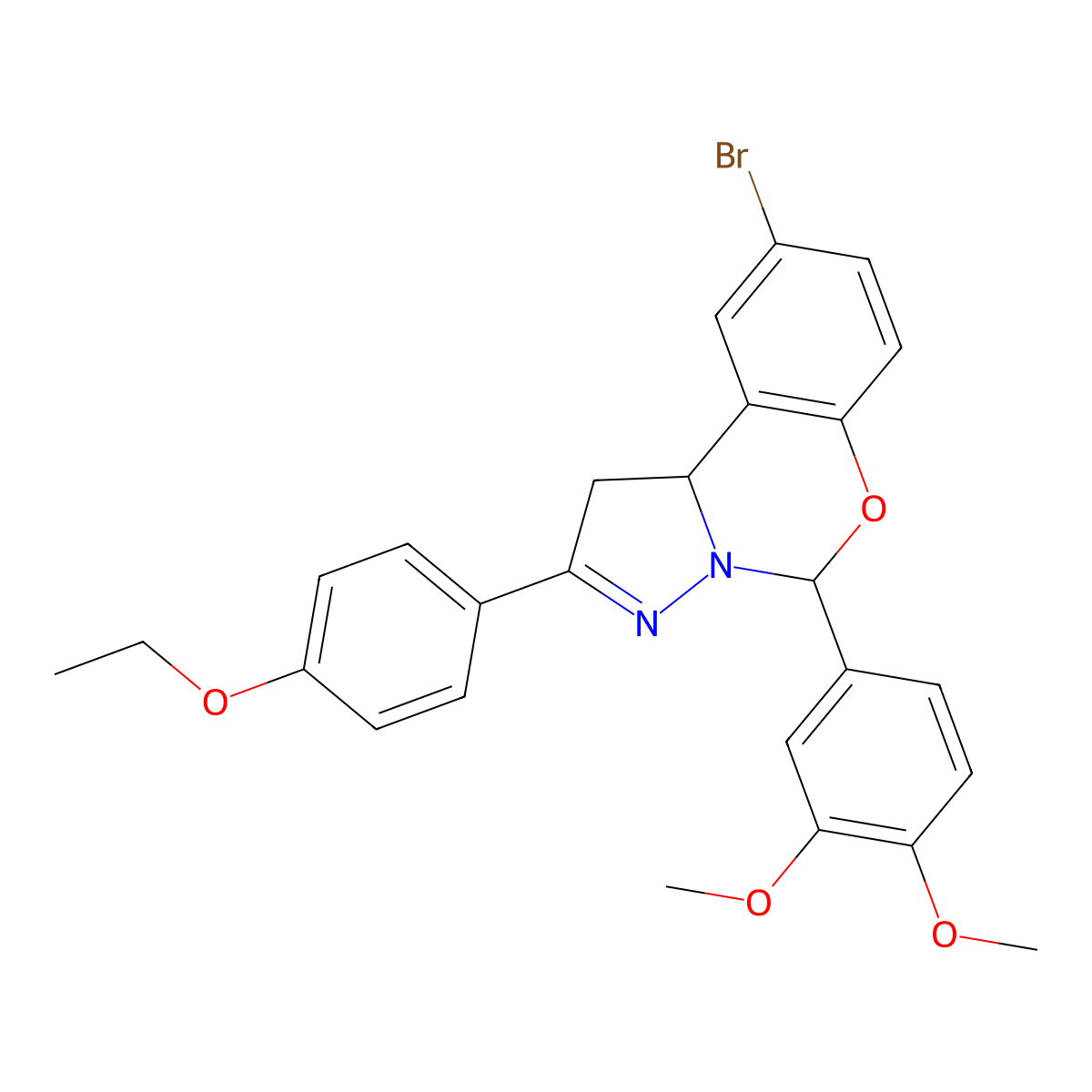 9-Bromo-5-(3,4-dimethoxyphenyl)-2-(4-ethoxyphenyl)-1,10b-dihydropyrazolo[1,5-c][1,3]benzoxazine molecular structure, CAS 370868-76-1