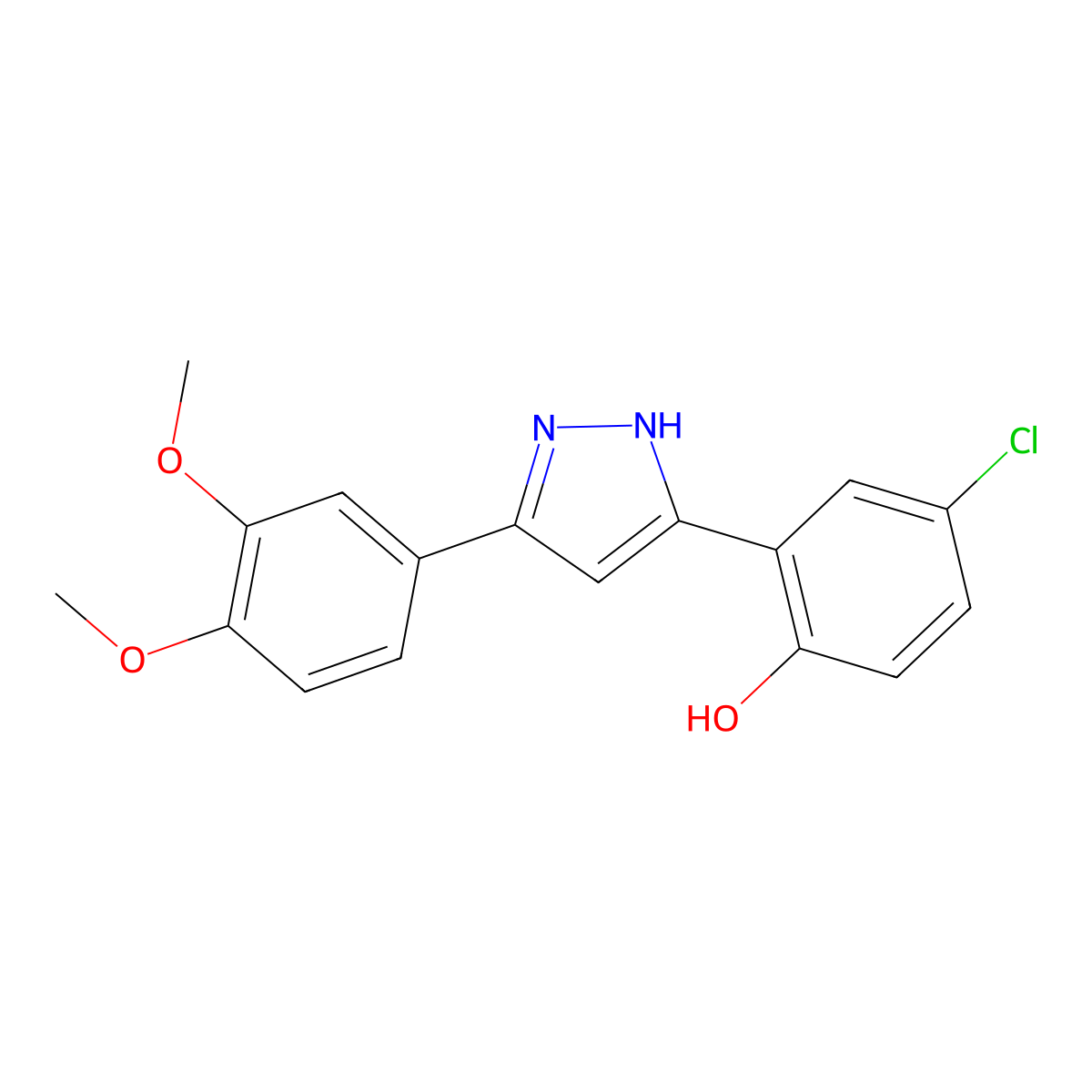 4-chloro-2-(5-(3,4-dimethoxyphenyl)-1H-pyrazol-3-yl)phenol molecular structure, CAS 370869-01-5