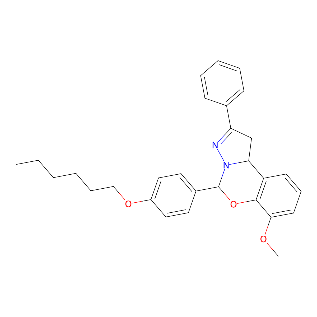 5-[4-(Hexyloxy)phenyl]-7-methoxy-2-phenyl-1,10b-dihydropyrazolo[1,5-c][1,3]benzoxazine molecular structure, CAS 370869-07-1
