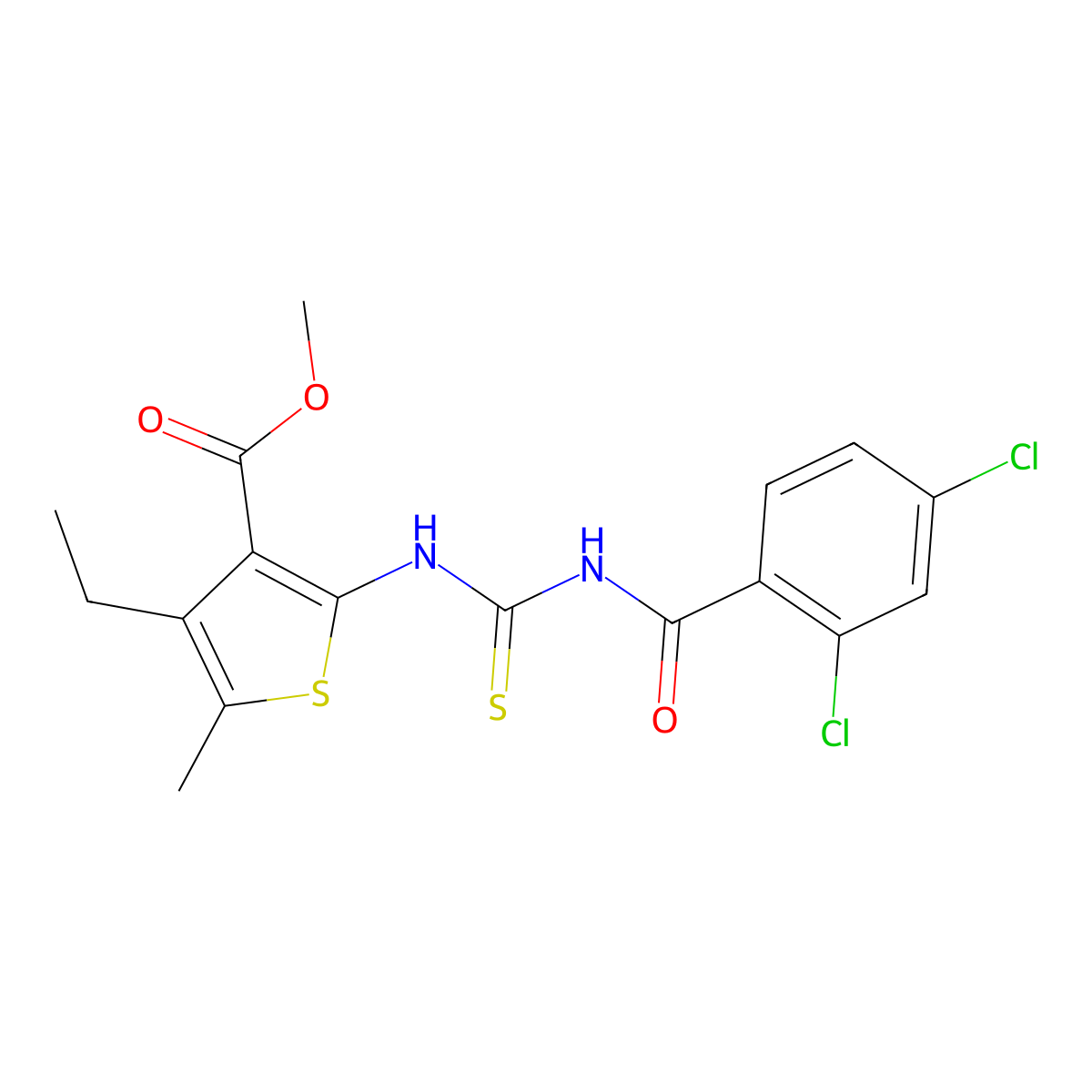 Methyl 2-[(2,4-dichlorobenzoyl)carbamothioylamino]-4-ethyl-5-methylthiophene-3-carboxylate molecular structure, CAS 370869-20-8