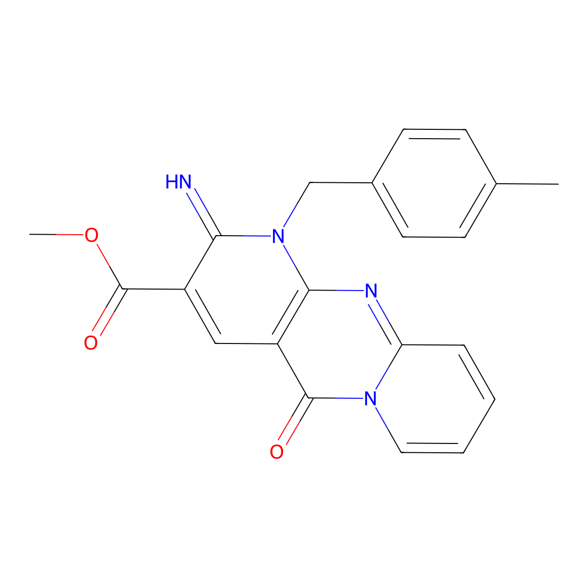 Methyl 6-imino-7-[(4-methylphenyl)methyl]-2-oxo-1,7,9-triazatricyclo[8.4.0.03,8]tetradeca-3(8),4,9,11,13-pentaene-5-carboxylate molecular structure, CAS 370869-23-1