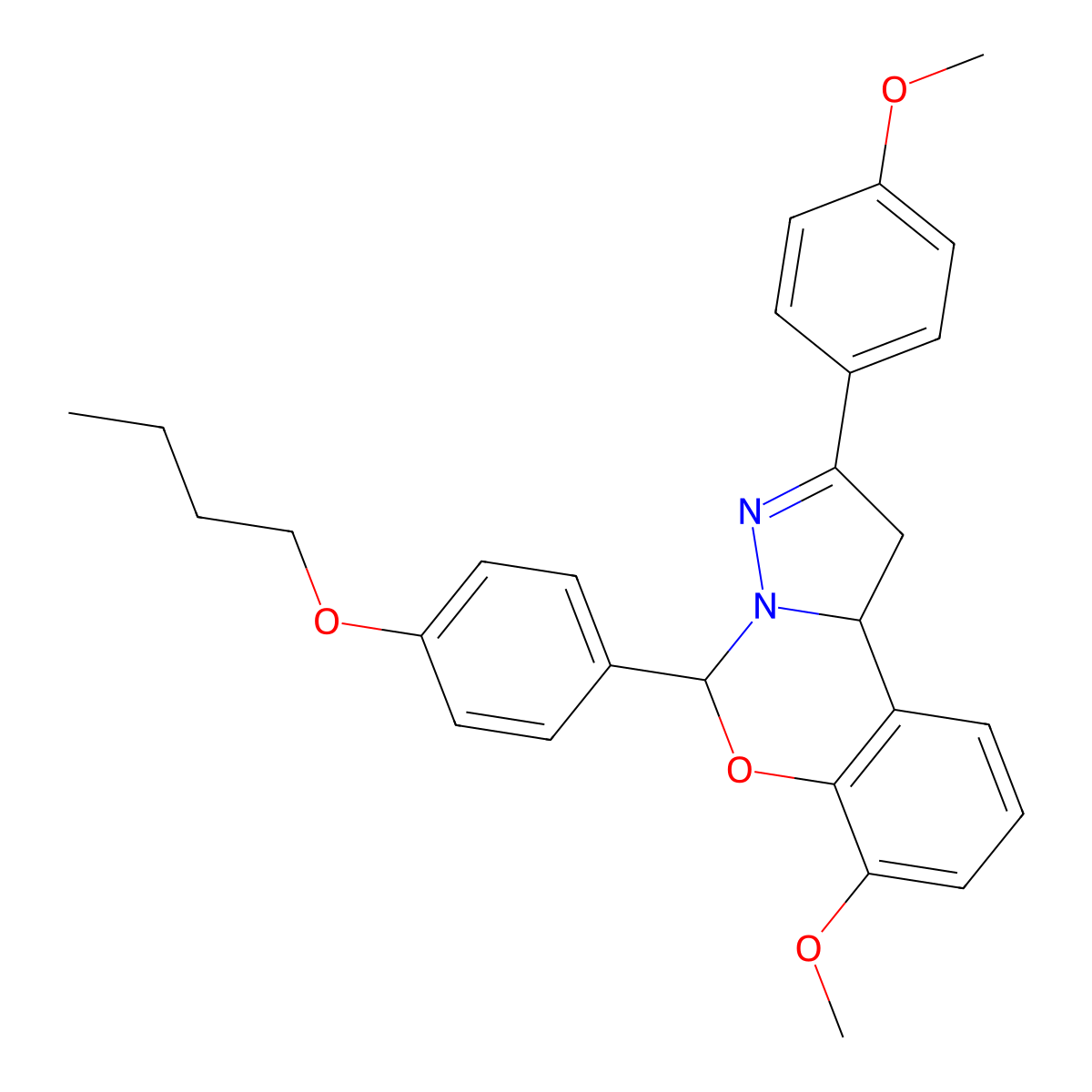 5-(4-Butoxyphenyl)-7-methoxy-2-(4-methoxyphenyl)-1,10b-dihydropyrazolo[1,5-c][1,3]benzoxazine molecular structure, CAS 370869-35-5