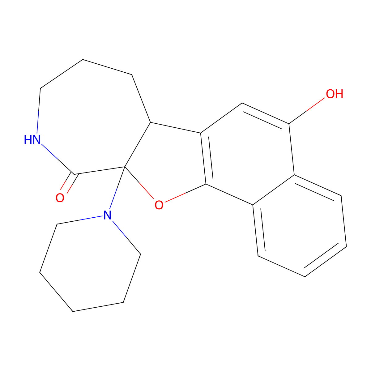 5-hydroxy-11a-(piperidin-1-yl)-7,8,9,10-tetrahydro-6bH-naphtho[2',1':4,5]furo[2,3-c]azepin-11(11aH)-one molecular structure, CAS 370869-37-7