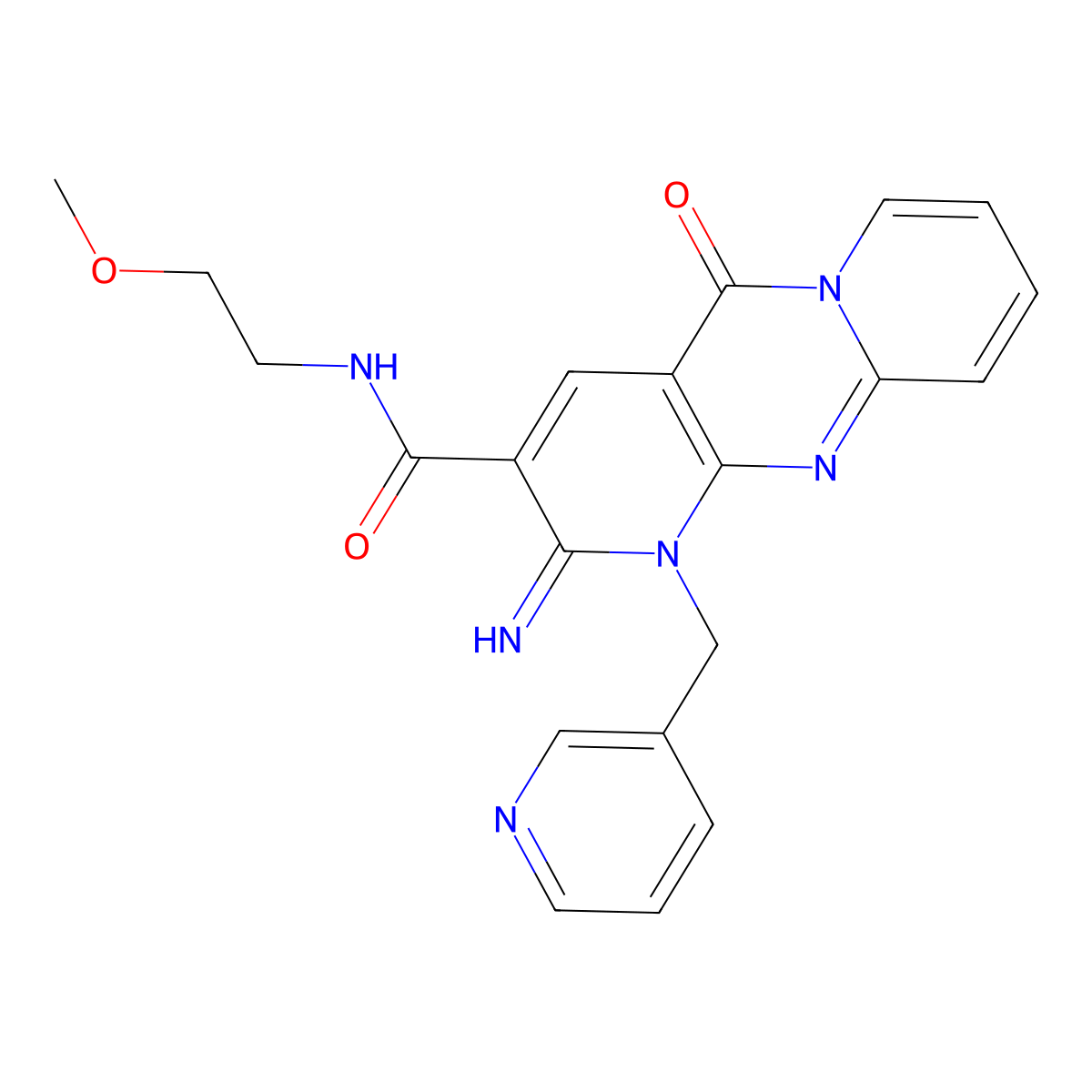2-imino-N-(2-methoxyethyl)-5-oxo-1-(3-pyridinylmethyl)-1,5-dihydro-2H-dipyrido[1,2-a:2,3-d]pyrimidine-3-carboxamide molecular structure, CAS 370869-41-3