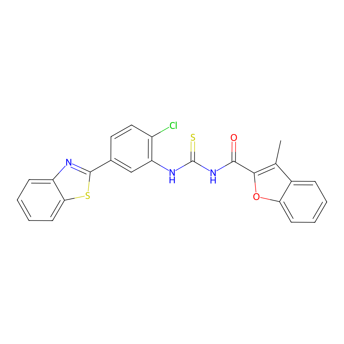 N-[[5-(1,3-benzothiazol-2-yl)-2-chlorophenyl]carbamothioyl]-3-methyl-1-benzofuran-2-carboxamide molecular structure, CAS 370869-49-1