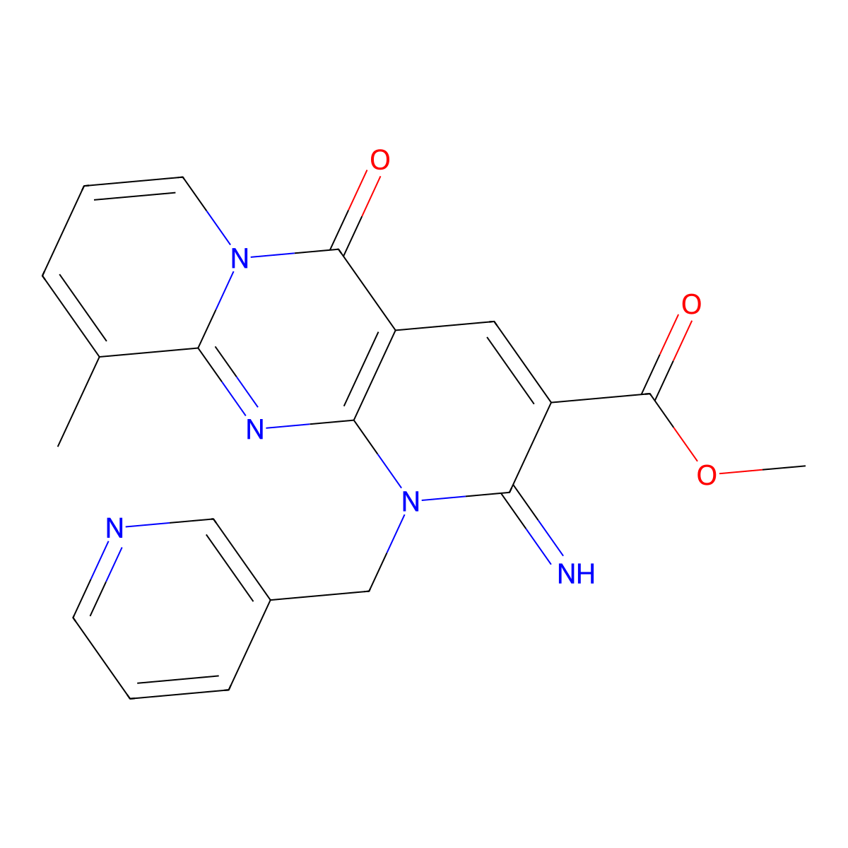Methyl 2-imino-10-methyl-5-oxo-1-(3-pyridinylmethyl)-1,5-dihydro-2H-dipyrido[1,2-A:2,3-D]pyrimidine-3-carboxylate molecular structure, CAS 370869-55-9