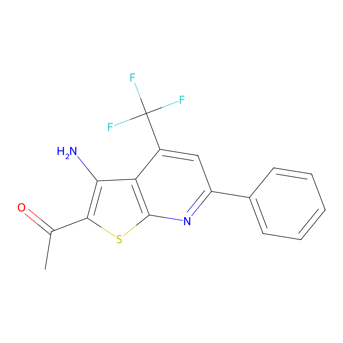 1-[3-Amino-6-phenyl-4-(trifluoromethyl)thieno[2,3-b]pyridin-2-yl]ethanone molecular structure, CAS 370869-65-1