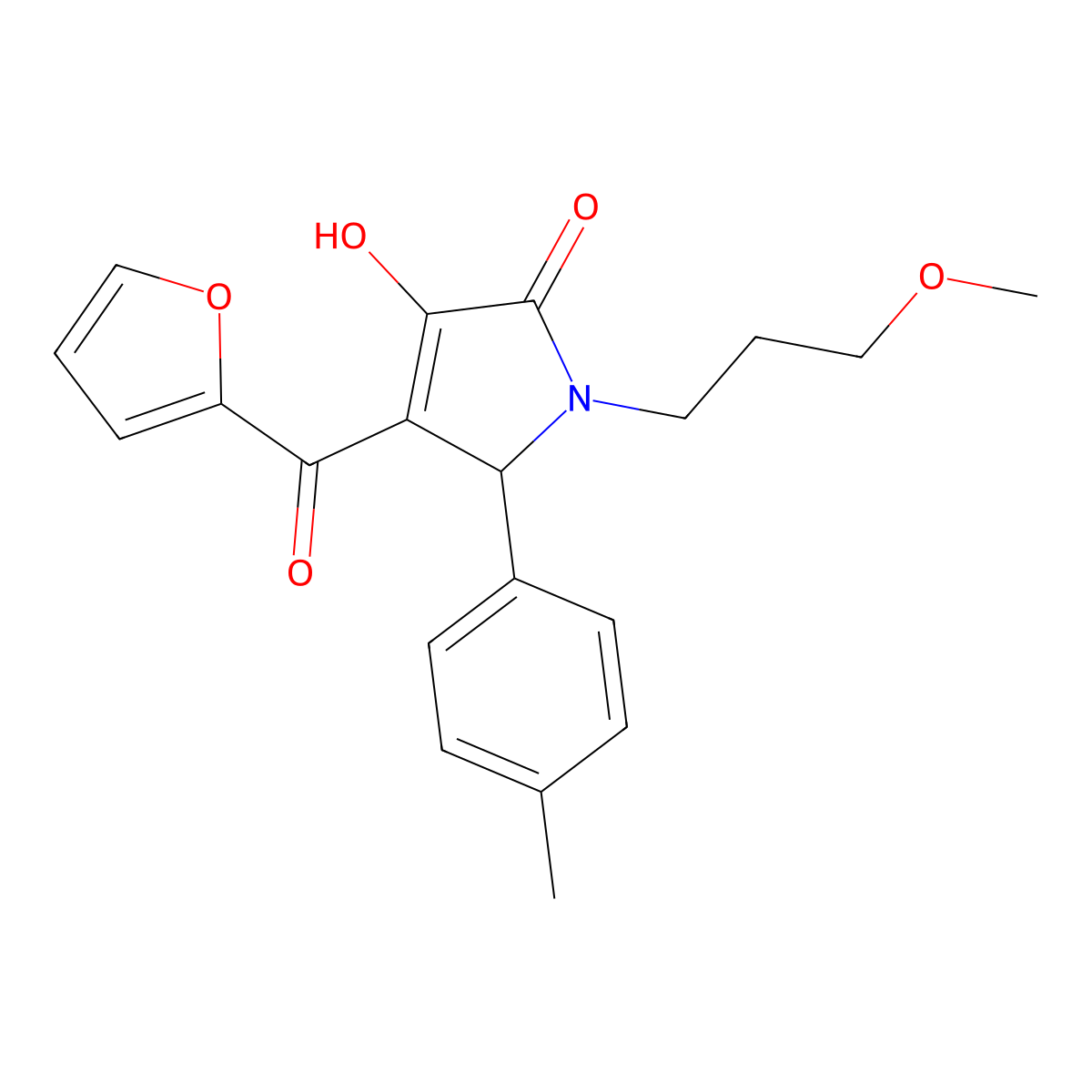 (4E)-4-[furan-2-yl(hydroxy)methylidene]-1-(3-methoxypropyl)-5-(4-methylphenyl)pyrrolidine-2,3-dione molecular structure, CAS 370869-68-4