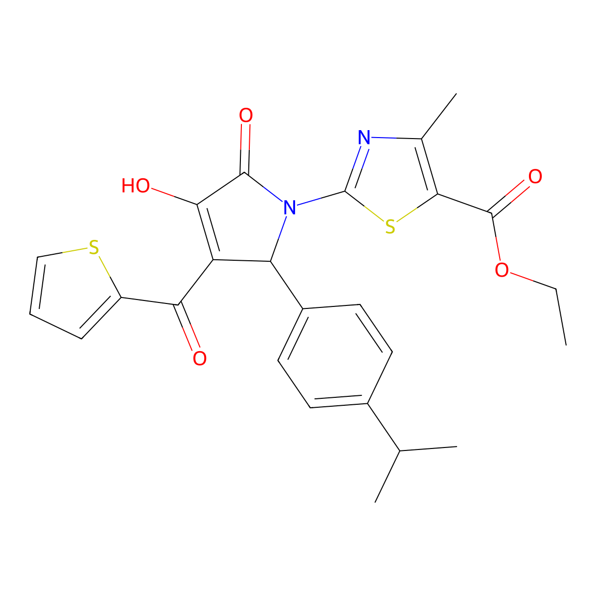 ethyl 2-{(3E)-3-[hydroxy(thiophen-2-yl)methylidene]-4,5-dioxo-2-[4-(propan-2-yl)phenyl]pyrrolidin-1-yl}-4-methyl-1,3-thiazole-5-carboxylate molecular structure, CAS 370869-70-8