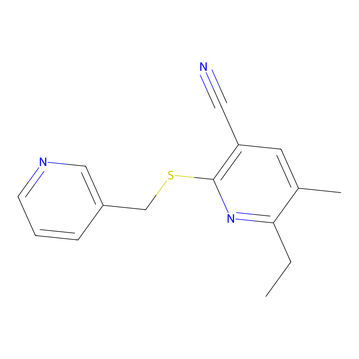6-Ethyl-5-methyl-2-[(pyridin-3-ylmethyl)sulfanyl]nicotinonitrile molecular structure, CAS 370869-77-5