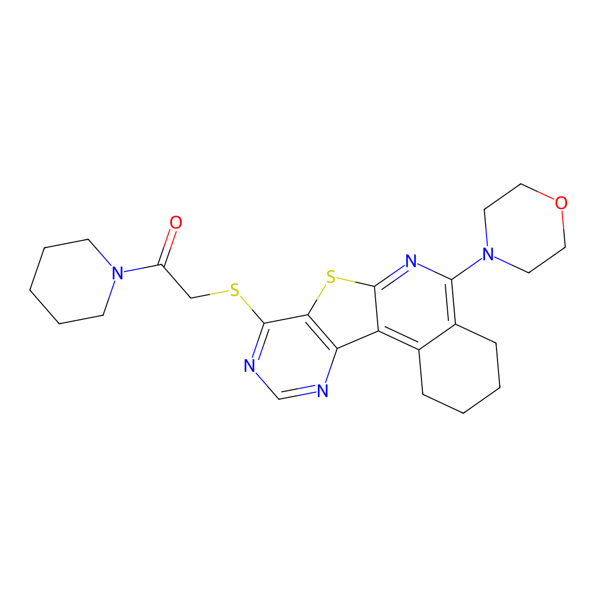 2-((5-Morpholino-1,2,3,4-tetrahydropyrimido[4',5':4,5]thieno[2,3-c]isoquinolin-8-yl)thio)-1-(piperidin-1-yl)ethanone molecular structure, CAS 370869-79-7