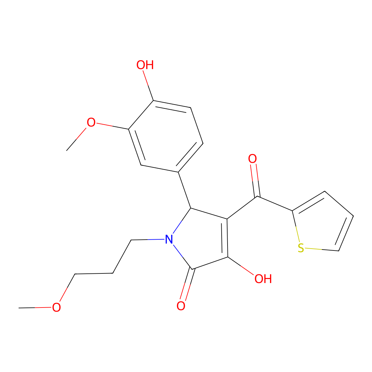 (4E)-5-(4-hydroxy-3-methoxyphenyl)-4-[hydroxy(thiophen-2-yl)methylidene]-1-(3-methoxypropyl)pyrrolidine-2,3-dione molecular structure, CAS 370869-94-6