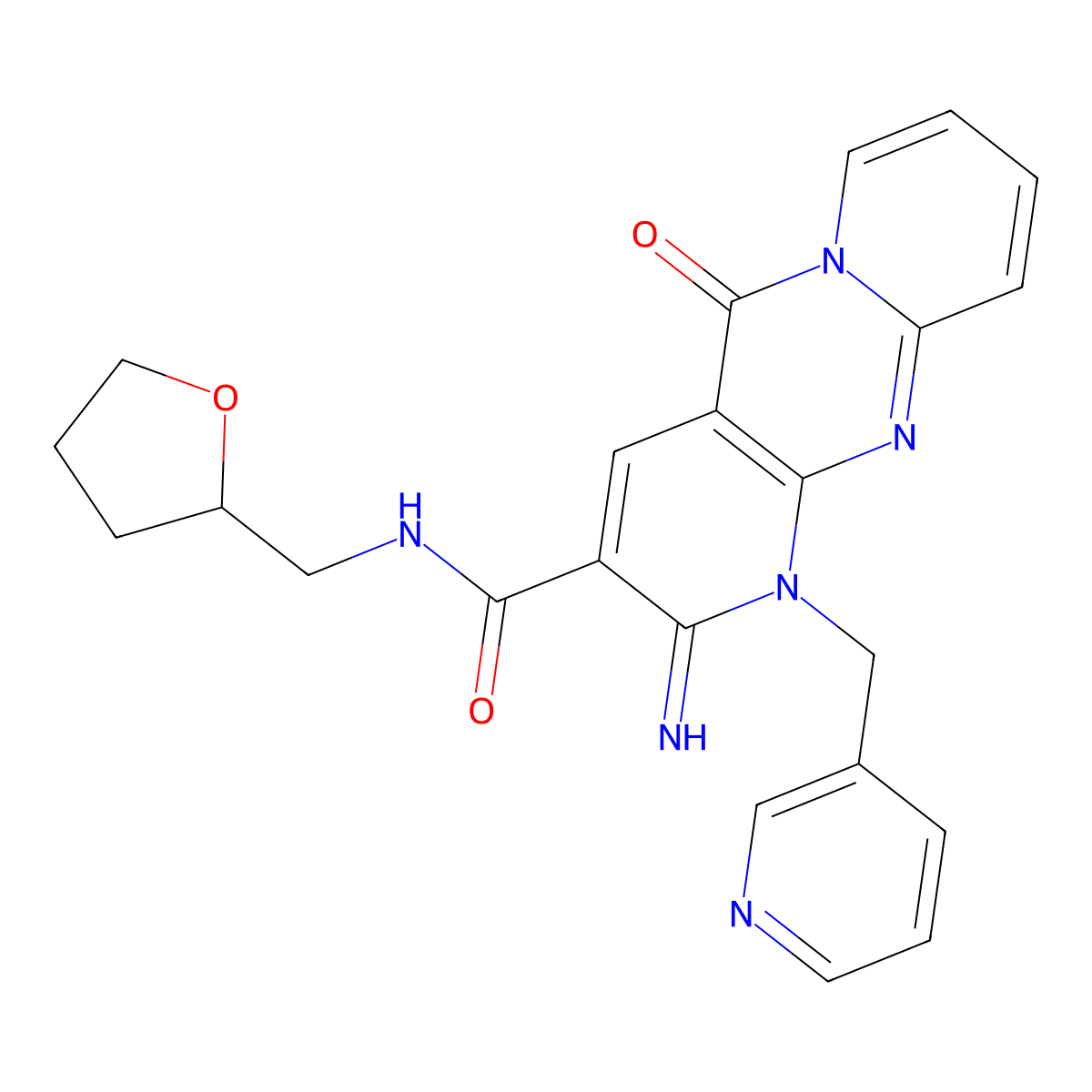 2-Imino-5-oxo-1-(3-pyridinylmethyl)-N-(tetrahydro-2-furanylmethyl)-1,5-dihydro-2H-dipyrido(1,2-A:2,3-D)pyrimidine-3-carboxamide molecular structure, CAS 370869-95-7