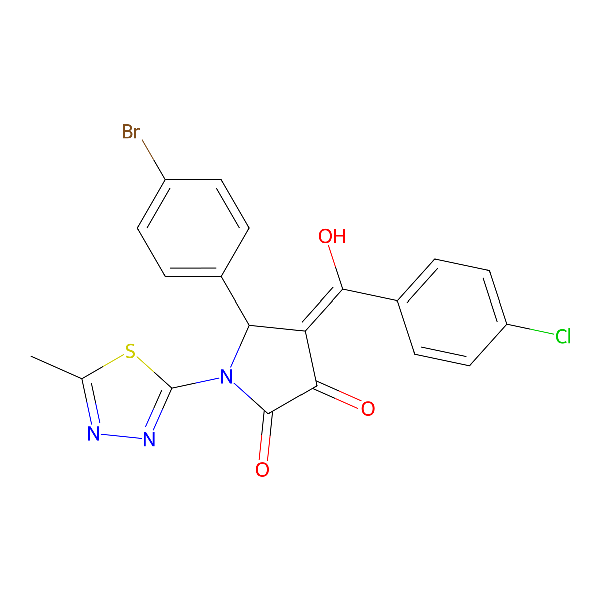 5-(4-bromophenyl)-4-(4-chlorobenzoyl)-3-hydroxy-1-(5-methyl-1,3,4-thiadiazol-2-yl)-2,5-dihydro-1H-pyrrol-2-one molecular structure, CAS 370869-96-8