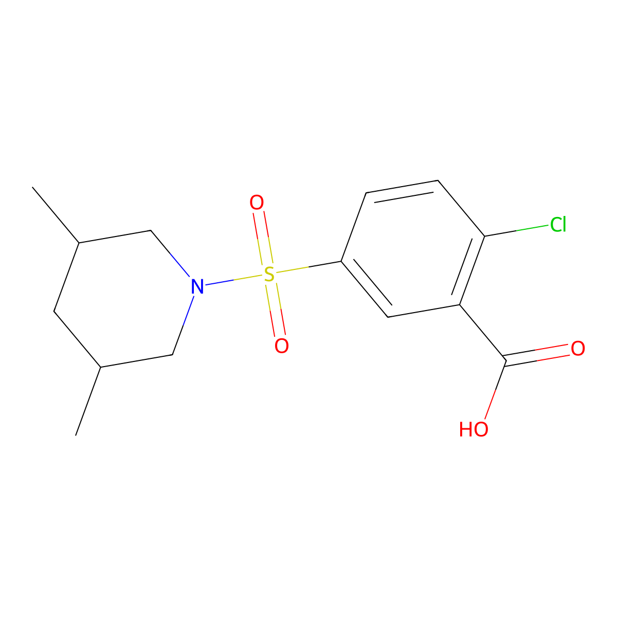 rel-2-Chloro-5-(((3R,5S)-3,5-dimethyl-1-piperidinyl)sulfonyl)benzoic acid molecular structure, CAS 37087-94-8