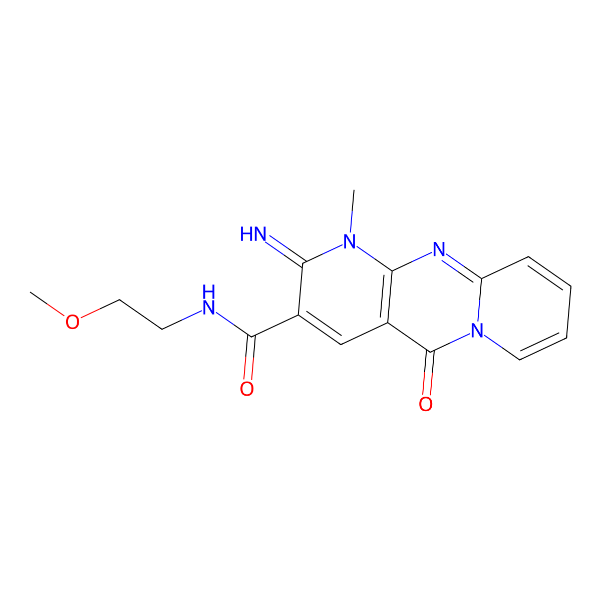 2-imino-N-(2-methoxyethyl)-1-methyl-5-oxo-1,5-dihydro-2H-dipyrido[1,2-a:2,3-d]pyrimidine-3-carboxamide molecular structure, CAS 370870-02-3
