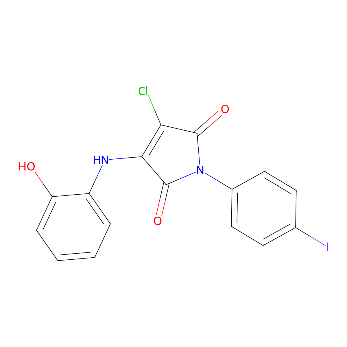 3-chloro-4-((2-hydroxyphenyl)amino)-1-(4-iodophenyl)-1H-pyrrole-2,5-dione molecular structure, CAS 370870-03-4