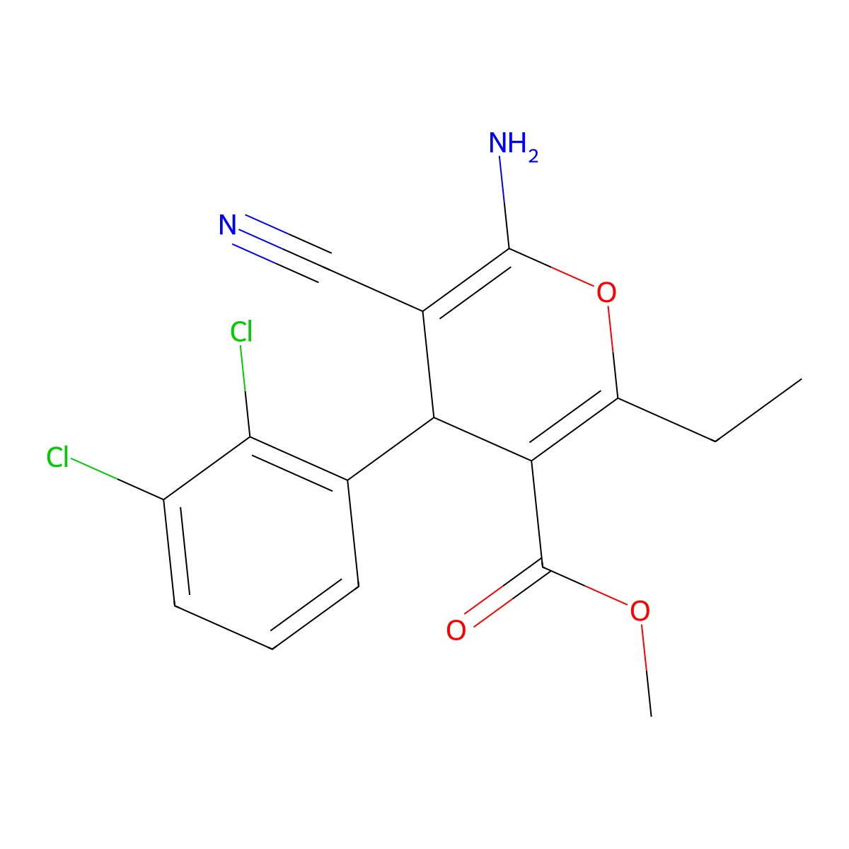 methyl 6-amino-5-cyano-4-(2,3-dichlorophenyl)-2-ethyl-4H-pyran-3-carboxylate molecular structure, CAS 370870-21-6