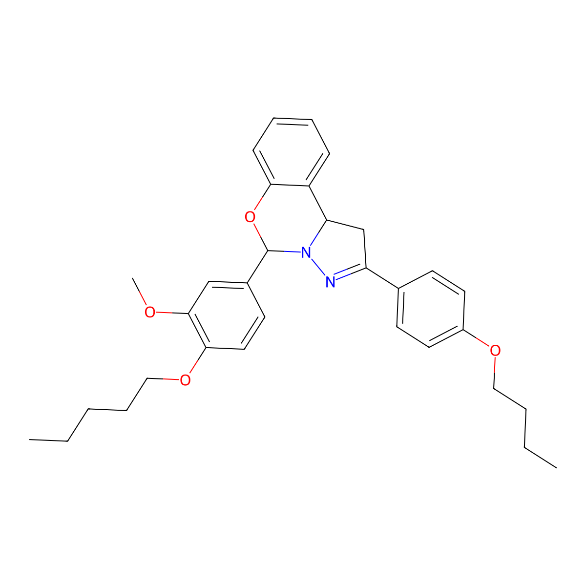 2-(4-Butoxyphenyl)-5-[3-methoxy-4-(pentyloxy)phenyl]-1,10b-dihydropyrazolo[1,5-c][1,3]benzoxazine molecular structure, CAS 370870-27-2