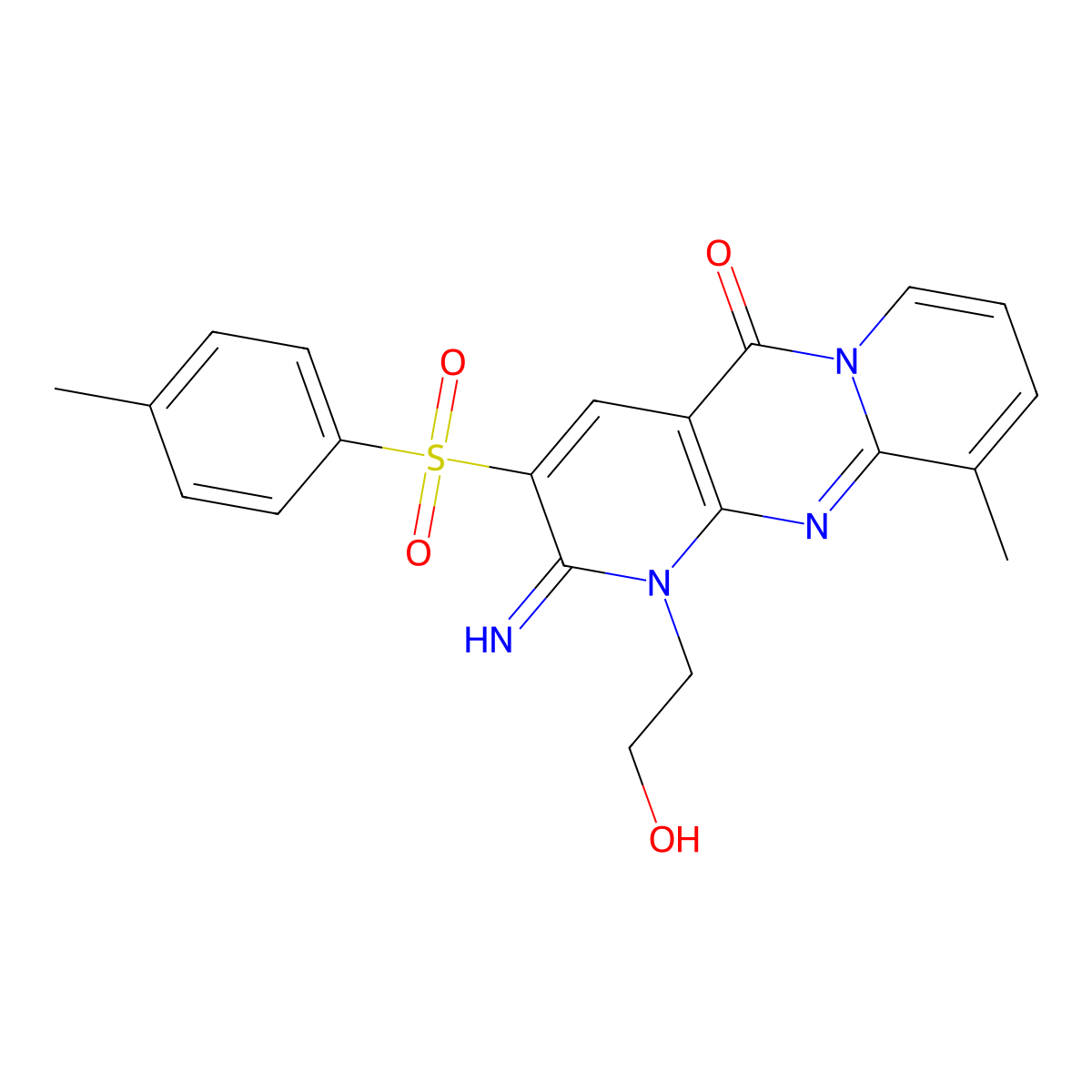 1-(2-hydroxyethyl)-2-imino-10-methyl-3-[(4-methylphenyl)sulfonyl]-1,2-dihydro-5H-dipyrido[1,2-a:2,3-d]pyrimidin-5-one molecular structure, CAS 370870-32-9