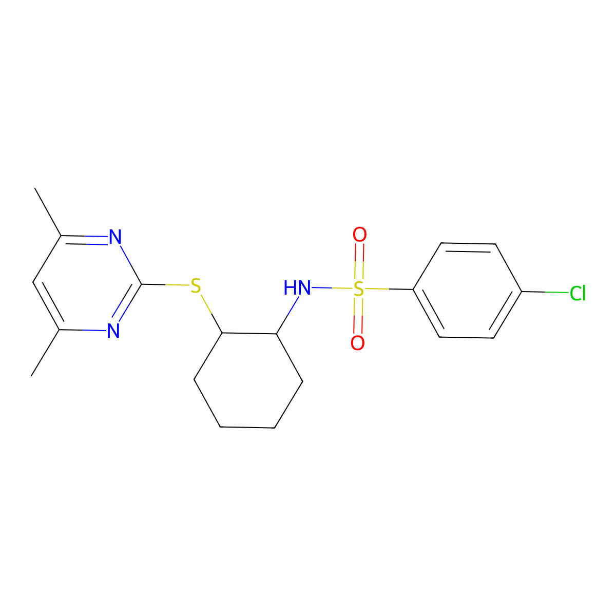 4-chloro-N-[2-(4,6-dimethylpyrimidin-2-yl)sulfanylcyclohexyl]benzenesulfonamide molecular structure, CAS 370870-38-5