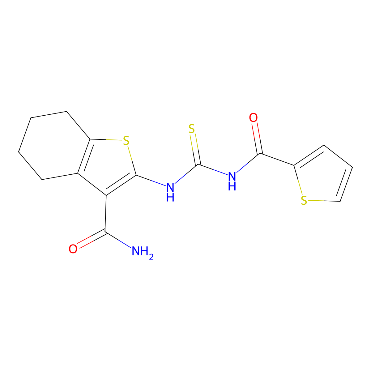 2-(Thiophene-2-carbonylcarbamothioylamino)-4,5,6,7-tetrahydro-1-benzothiophene-3-carboxamide molecular structure, CAS 370870-41-0