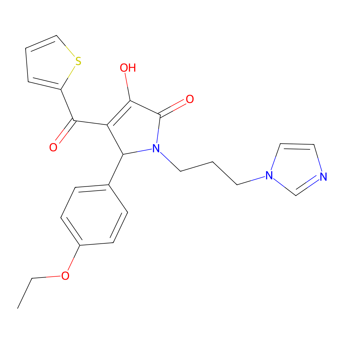 (4E)-5-(4-ethoxyphenyl)-4-[hydroxy(thiophen-2-yl)methylidene]-1-[3-(1H-imidazol-1-yl)propyl]pyrrolidine-2,3-dione molecular structure, CAS 370870-47-6