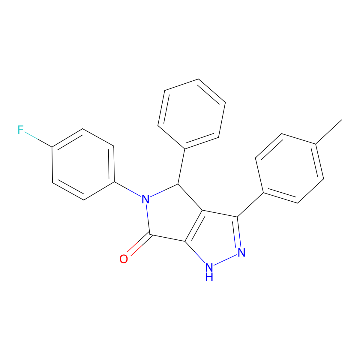 5-(4-fluorophenyl)-3-(4-methylphenyl)-4-phenyl-4,5-dihydropyrrolo[3,4-c]pyrazol-6(1H)-one molecular structure, CAS 370870-57-8