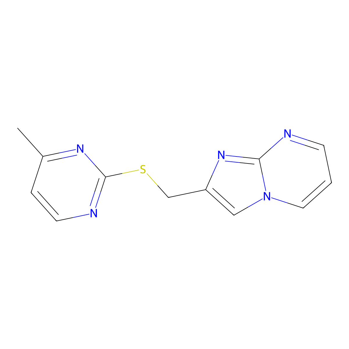 2-(((4-Methylpyrimidin-2-yl)thio)methyl)imidazo[1,2-a]pyrimidine molecular structure, CAS 370870-82-9