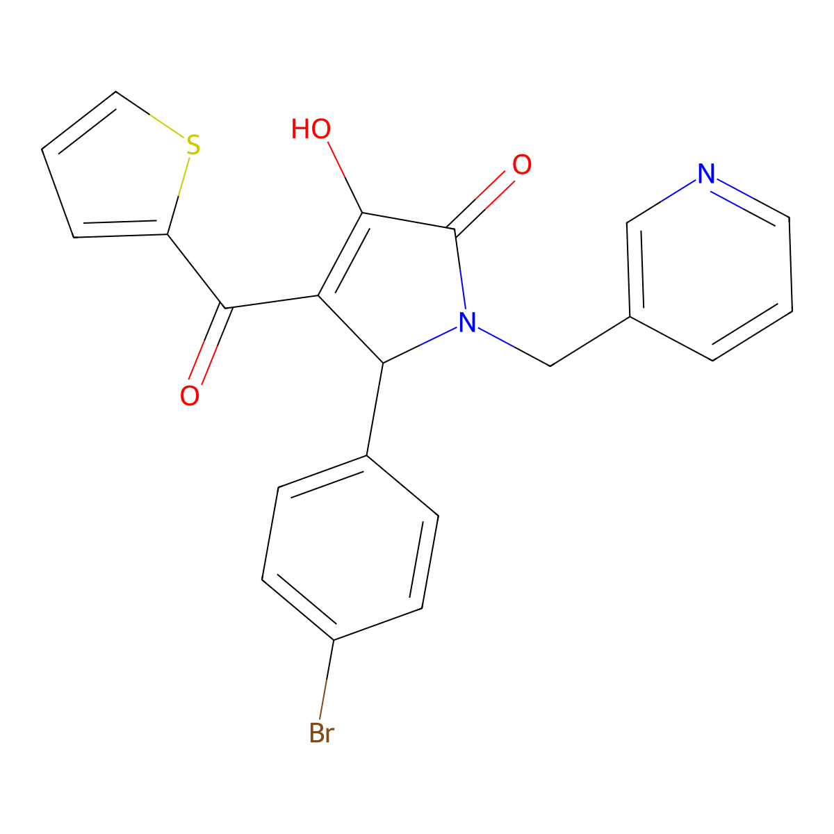 (4E)-5-(4-bromophenyl)-4-[hydroxy(thiophen-2-yl)methylidene]-1-(pyridin-3-ylmethyl)pyrrolidine-2,3-dione molecular structure, CAS 370870-96-5