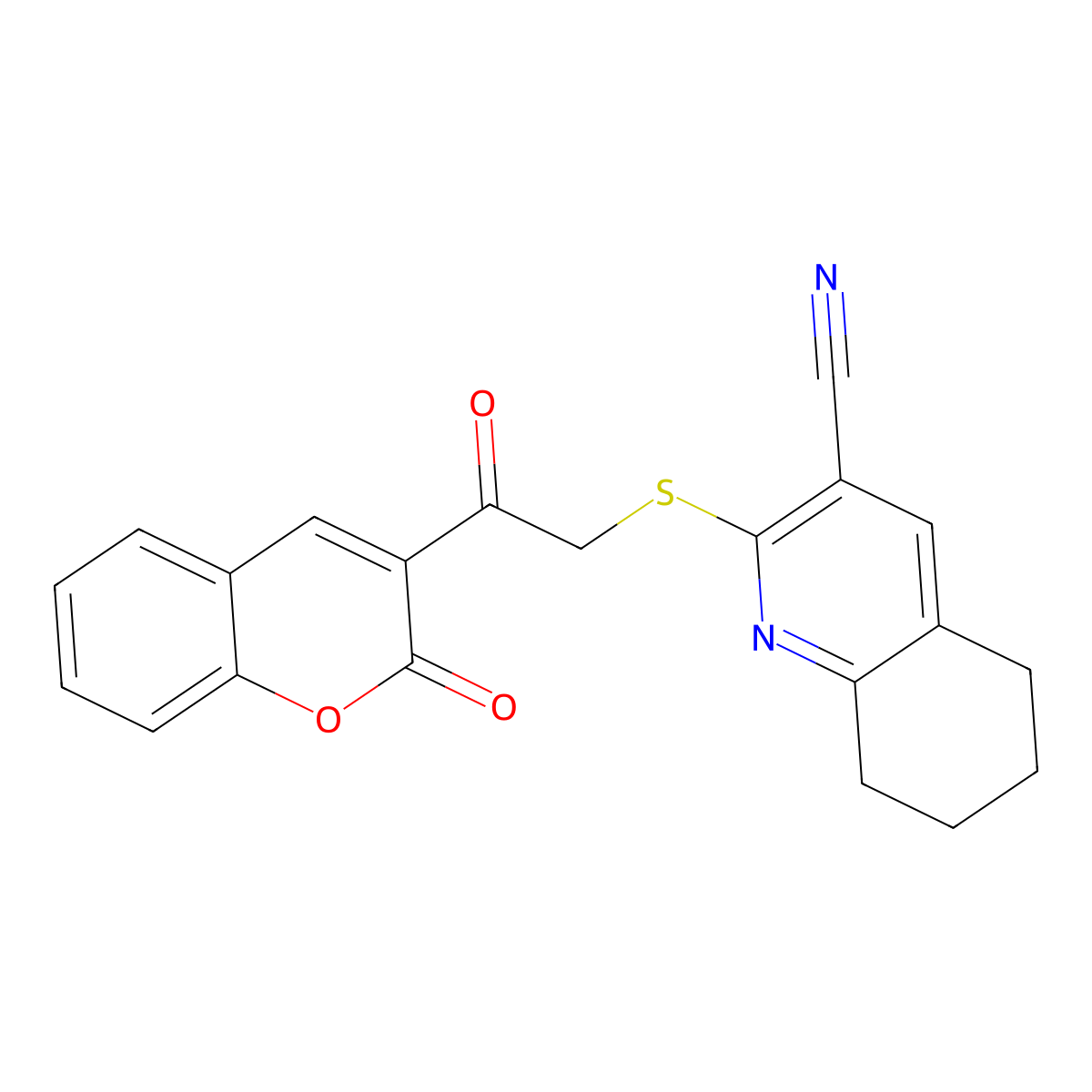 2-((2-oxo-2-(2-oxo-2H-chromen-3-yl)ethyl)thio)-5,6,7,8-tetrahydroquinoline-3-carbonitrile molecular structure, CAS 370871-17-3