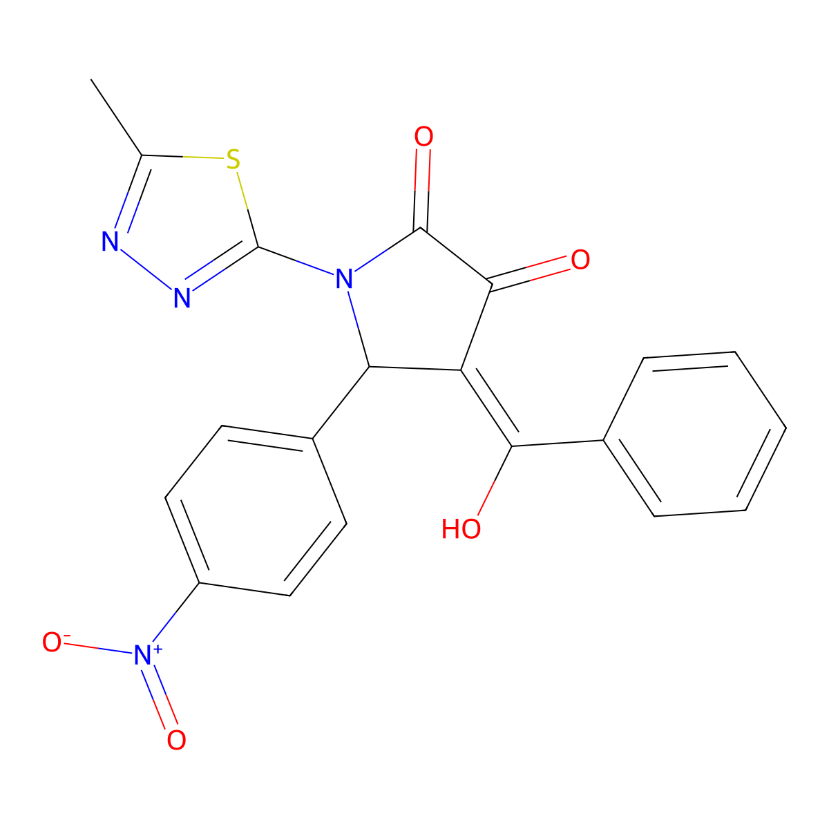 4-[Hydroxy(phenyl)methylidene]-1-(5-methyl-1,3,4-thiadiazol-2-yl)-5-(4-nitrophenyl)pyrrolidine-2,3-dione molecular structure, CAS 370871-21-9