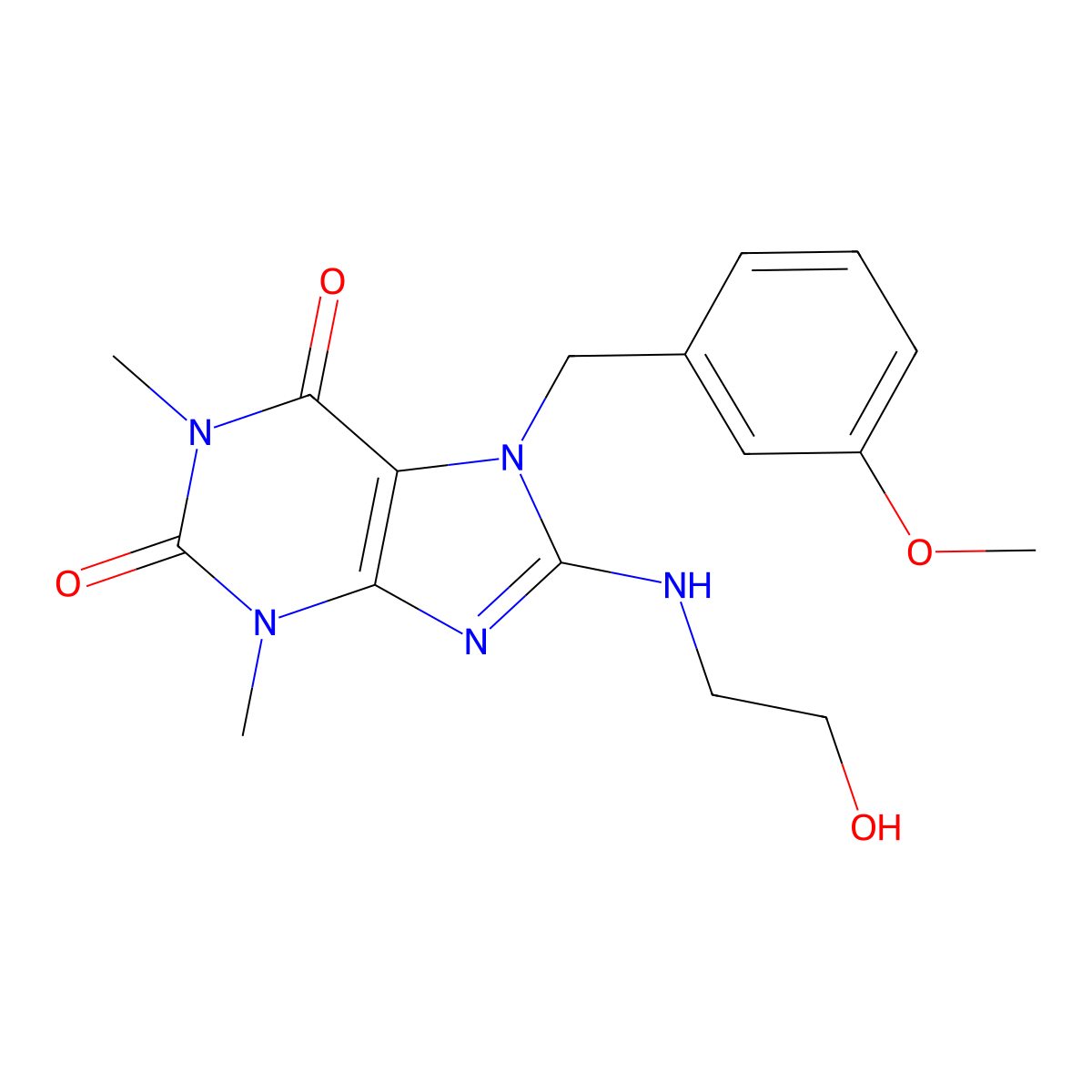 8-[(2-hydroxyethyl)amino]-7-(3-methoxybenzyl)-1,3-dimethyl-3,7-dihydro-1H-purine-2,6-dione molecular structure, CAS 370871-42-4