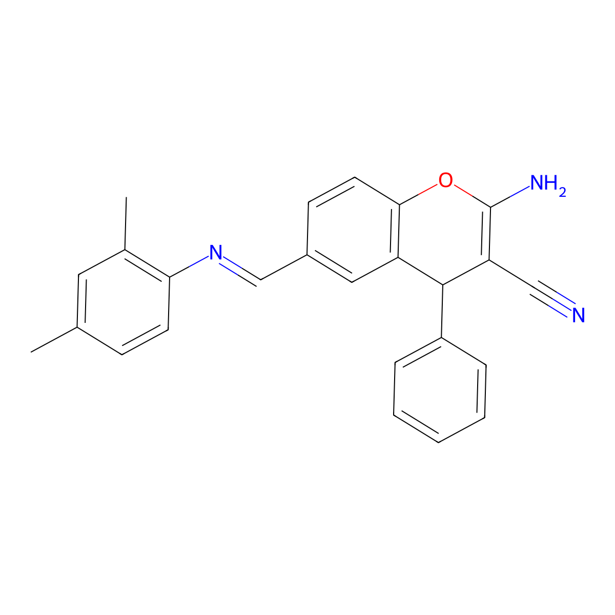 2-Amino-6-(((2,4-dimethylphenyl)imino)methyl)-4-phenyl-4H-chromene-3-carbonitrile molecular structure, CAS 370872-40-5