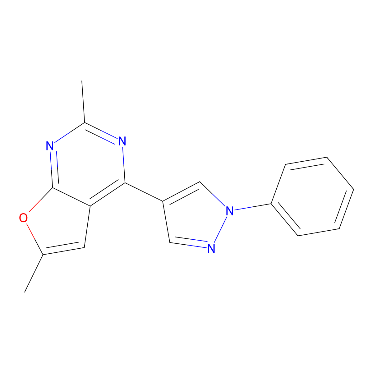 2,6-Dimethyl-4-(1-phenyl-4-pyrazolyl)furo[2,3-d]pyrimidine molecular structure, CAS 370872-98-3