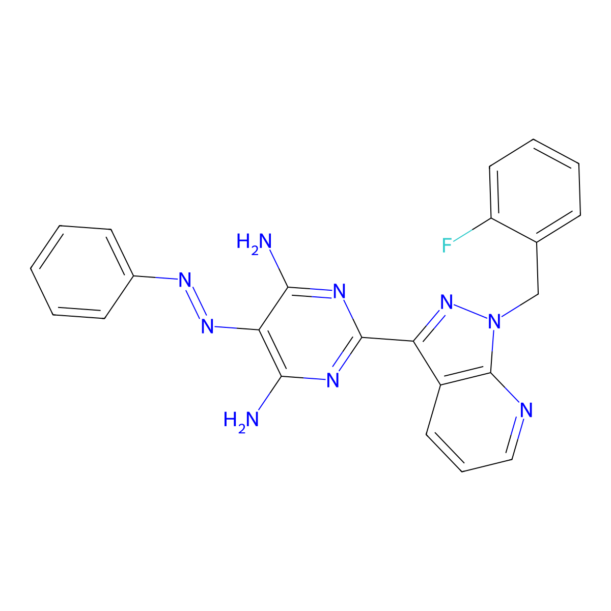 2-(1-(2-fluoro-benzyl)-1H-pyrazolo(3,4-b)pyridin-3-yl)-5-phenylazopyrimidine-4,6-diamine molecular structure, CAS 370879-49-5