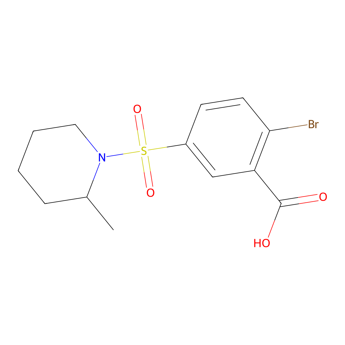 2-Bromo-5-[(2-methylpiperidin-1-yl)sulfonyl]benzoic acid molecular structure, CAS 37088-32-7