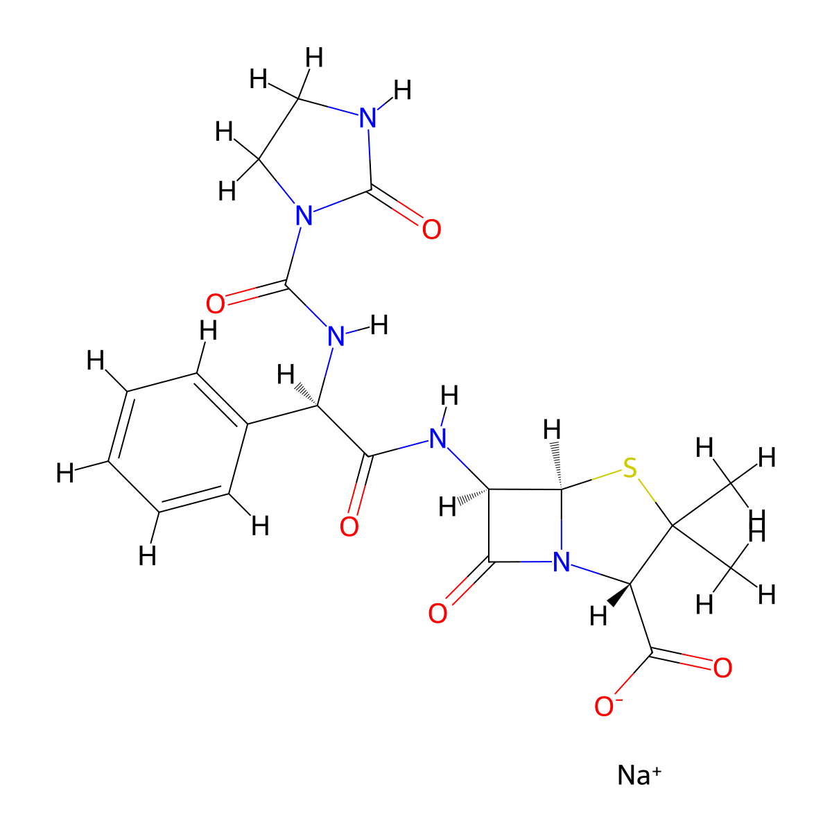 sodium (2S,5R,6R)-3,3-dimethyl-7-oxo-6-[[(2R)-2-[(2-oxoimidazolidine-1-carbonyl)amino]-2-phenylacetyl]amino]-4-thia-1-azabicyclo[3.2.0]heptane-2-carboxylate molecular structure, CAS 37091-65-9