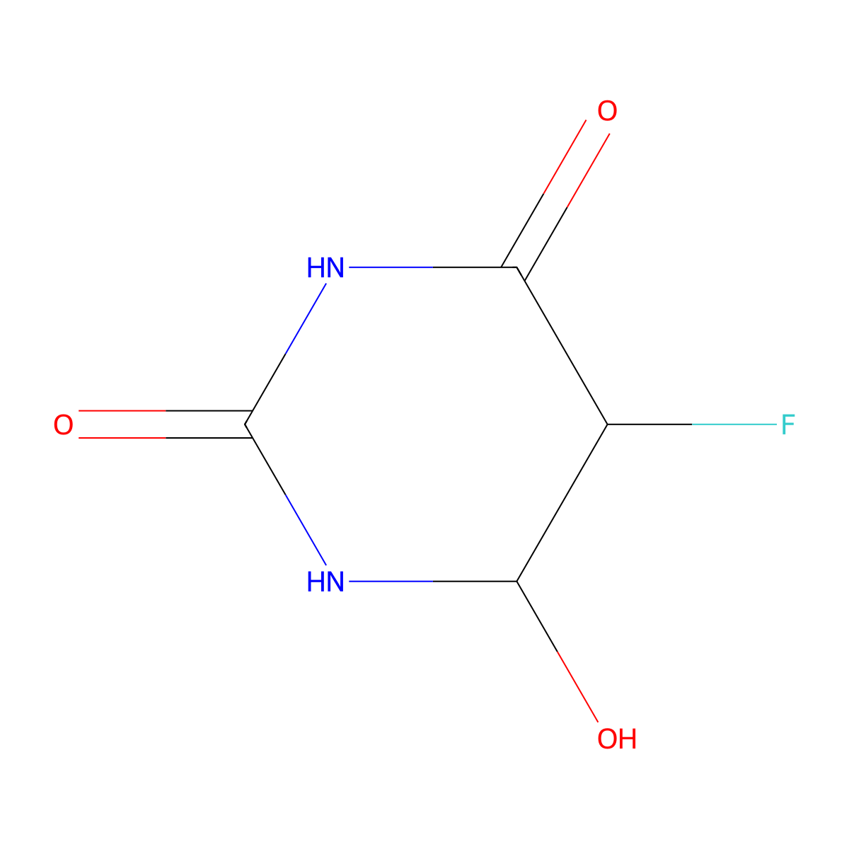 2,4(1H,3H)-Pyrimidinedione, 5-fluorodihydro-6-hydroxy- molecular structure, CAS 37103-91-6