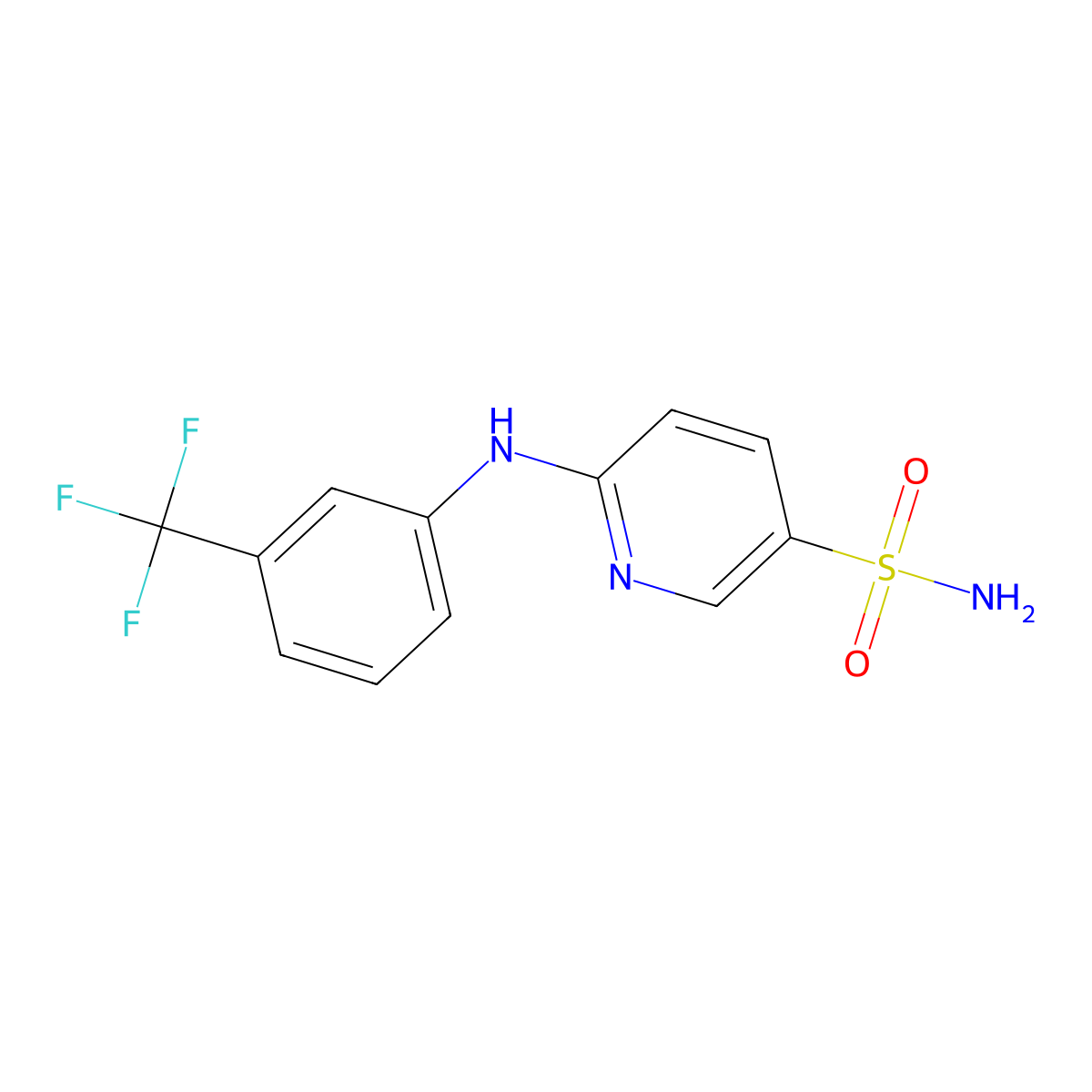 6-[3-(Trifluoromethyl)anilino]pyridine-3-sulfonamide molecular structure, CAS 37105-07-0