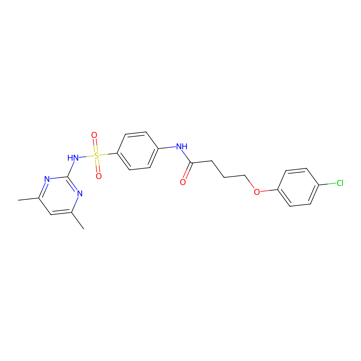 4-(4-chlorophenoxy)-N-{4-[(4,6-dimethylpyrimidin-2-yl)sulfamoyl]phenyl}butanamide molecular structure, CAS 371115-63-8