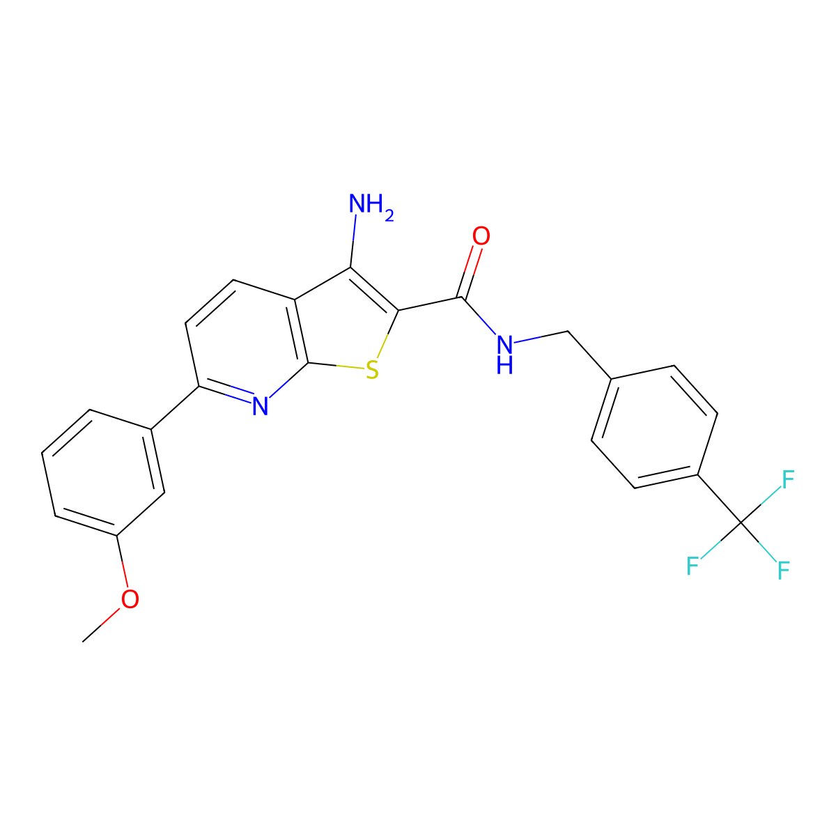 3-amino-6-(3-methoxyphenyl)-N-[4-(trifluoromethyl)benzyl]thieno[2,3-b]pyridine-2-carboxamide molecular structure, CAS 371116-04-0