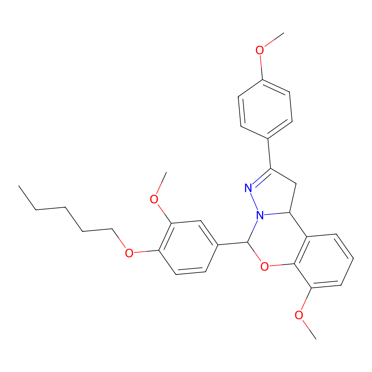 7-Methoxy-5-[3-methoxy-4-(pentyloxy)phenyl]-2-(4-methoxyphenyl)-1,10b-dihydropyrazolo[1,5-c][1,3]benzoxazine molecular structure, CAS 371116-13-1