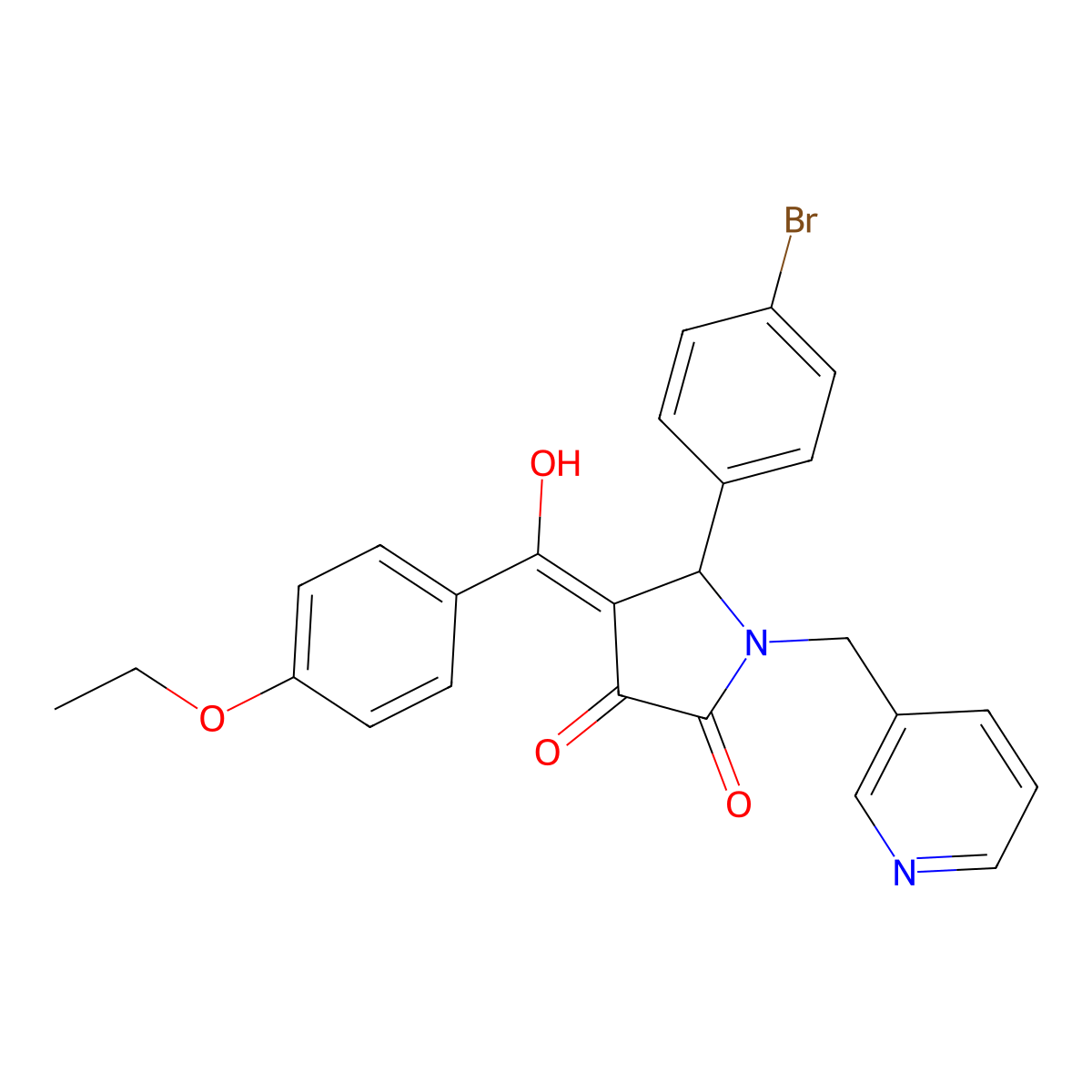 5-(4-Bromophenyl)-4-[(4-ethoxyphenyl)-hydroxymethylidene]-1-(pyridin-3-ylmethyl)pyrrolidine-2,3-dione molecular structure, CAS 371116-21-1