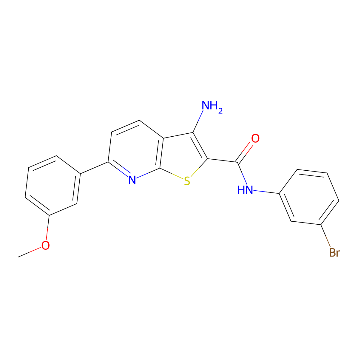 3-amino-N-(3-bromophenyl)-6-(3-methoxyphenyl)thieno[2,3-b]pyridine-2-carboxamide molecular structure, CAS 371116-47-1