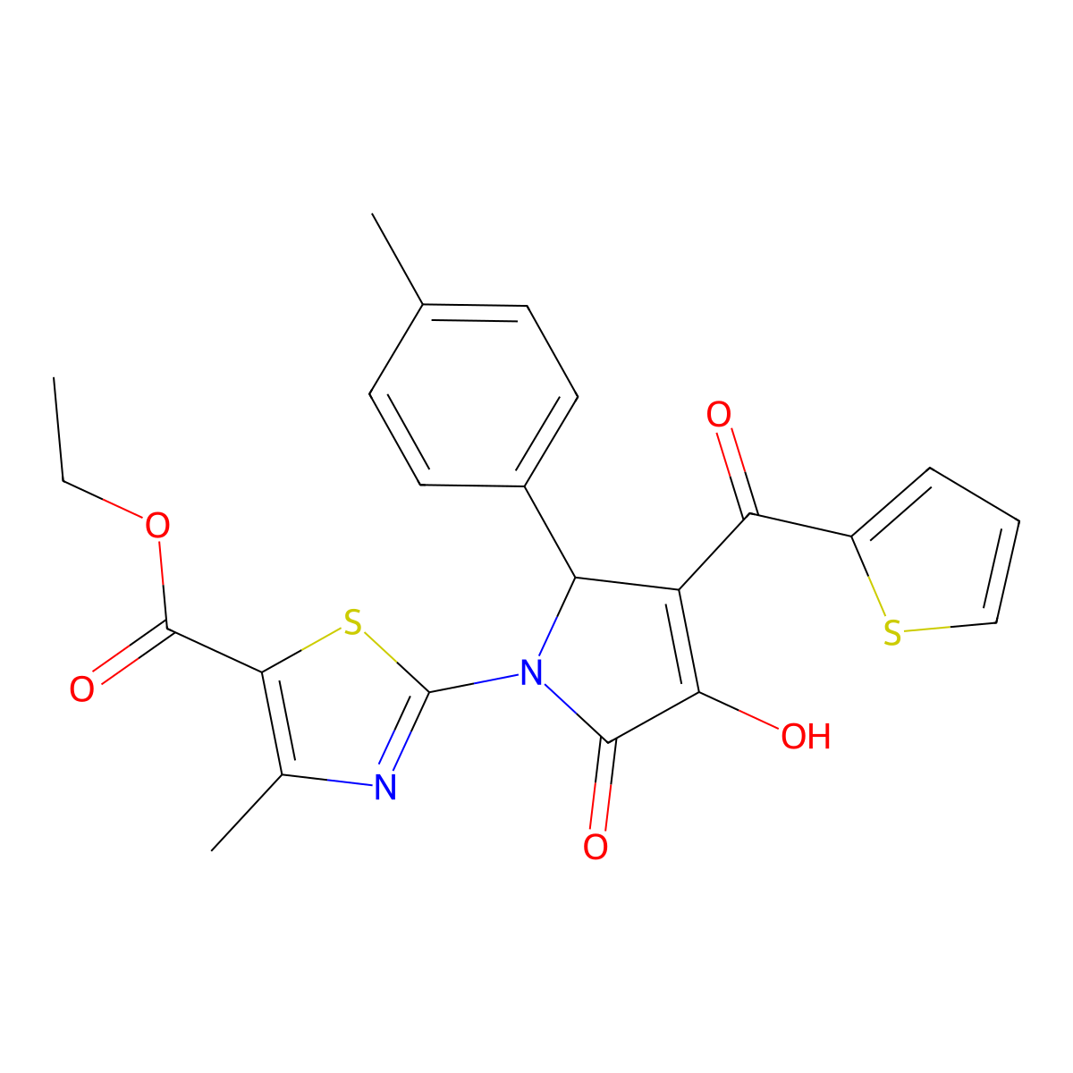 ethyl 2-[(3E)-3-[hydroxy(thiophen-2-yl)methylidene]-2-(4-methylphenyl)-4,5-dioxopyrrolidin-1-yl]-4-methyl-1,3-thiazole-5-carboxylate molecular structure, CAS 371116-49-3