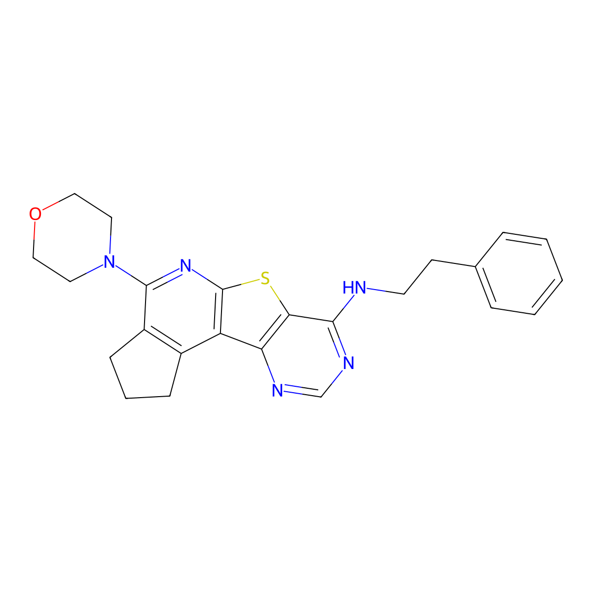 4-morpholino-N-phenethyl-2,3-dihydro-1H-cyclopenta[4',5']pyrido[3',2':4,5]thieno[3,2-d]pyrimidin-7-amine molecular structure, CAS 371116-56-2