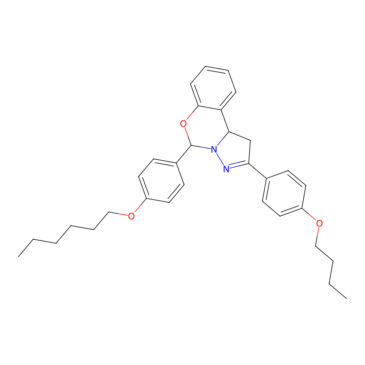 2-(4-Butoxyphenyl)-5-[4-(hexyloxy)phenyl]-1,10b-dihydropyrazolo[1,5-c][1,3]benzoxazine molecular structure, CAS 371116-58-4