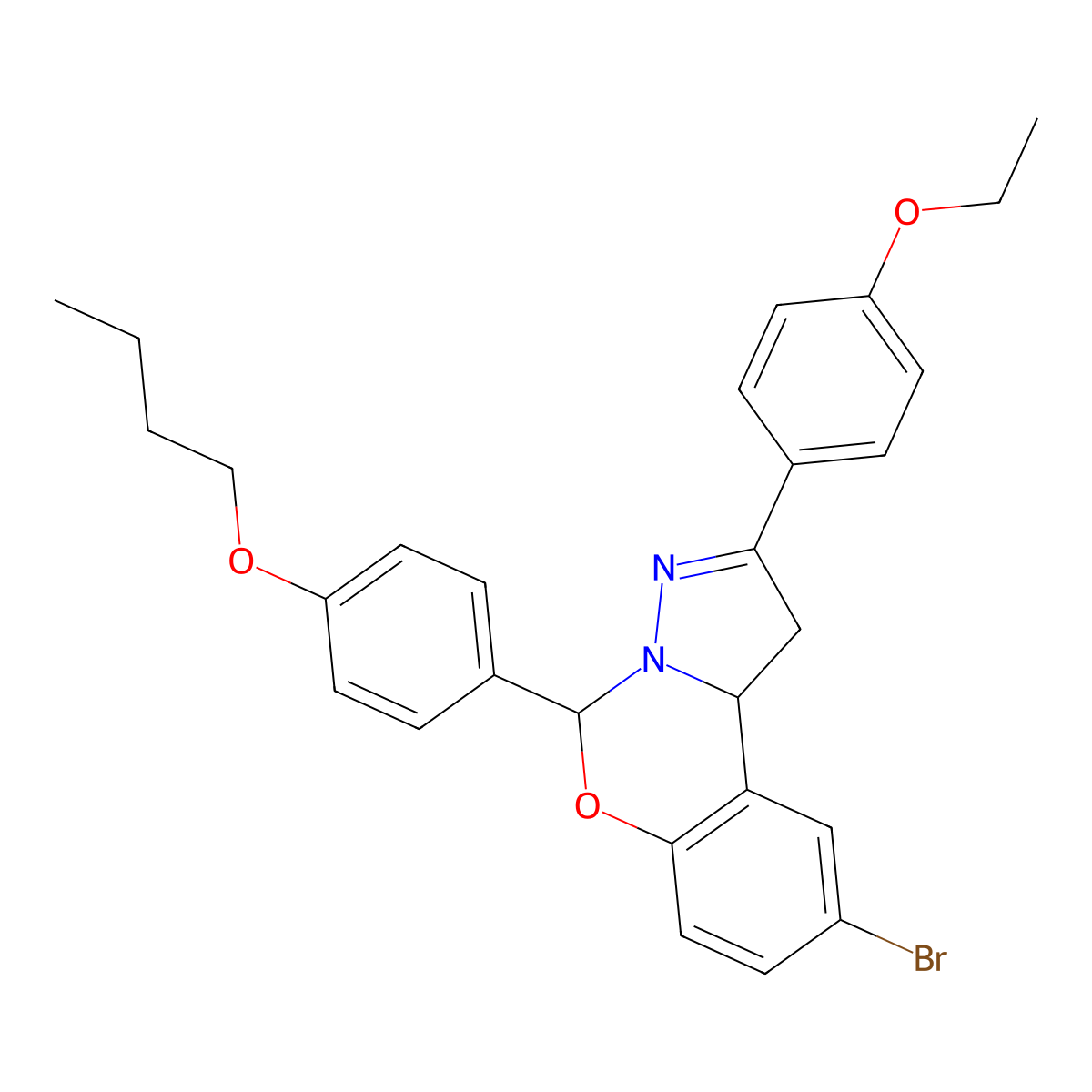9-Bromo-5-(4-butoxyphenyl)-2-(4-ethoxyphenyl)-1,10b-dihydropyrazolo[1,5-c][1,3]benzoxazine molecular structure, CAS 371116-67-5